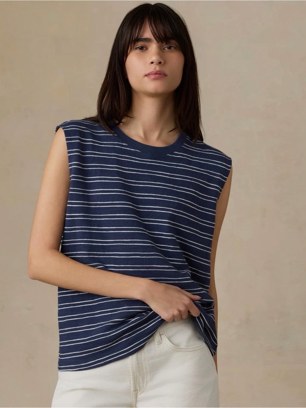 Faherty- Organic Cotton Navy and White Striped Muscle Tank